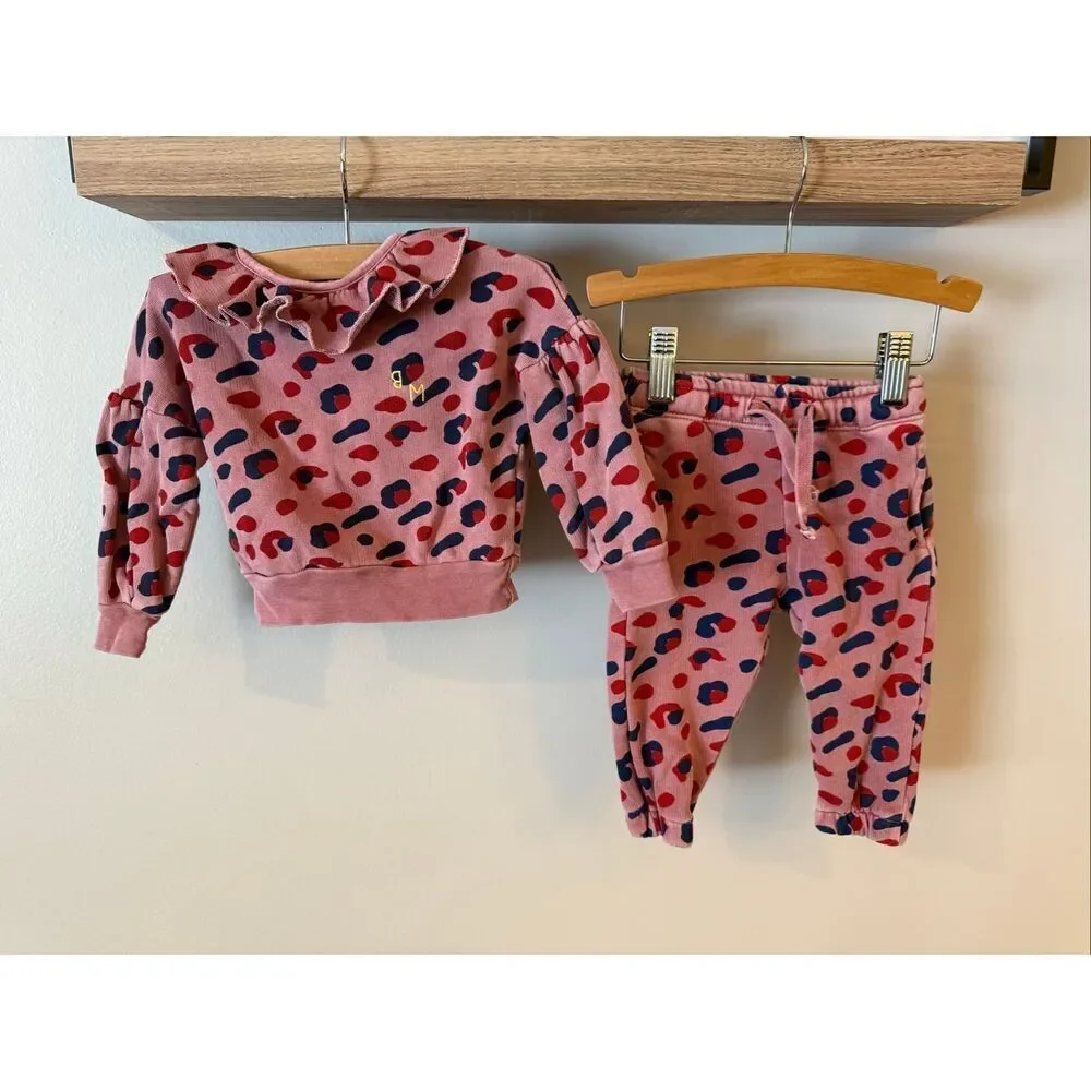 BONMOT Organics European Baby Girl Leopard Ruffle Sweatsuit